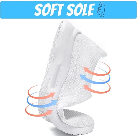 Mens Slip On Walking Shoes Mens Running White Mesh Breathable Tennis Sneakers - Picture 6 of 7